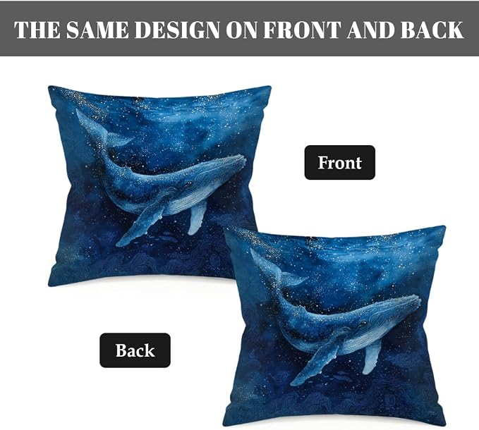 22x22 Inch Outdoor Pillow Covers Set of 2 Waterproof Throw Pillow Covers Decorative Couch Cushion Covers Whale Swimming Deep Sea Square Pillowcases Protectors for Patio Garden Sofa