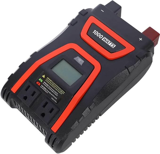1000W Power Inverter, 12V DC to 115V AC, 2000W Peak, 2 AC Outlets, 2 USB (2.4A) + 1 Type-C (5V/3.1A), LCD Readout, Outside Blade Fuse, ETL Listed, Modified Sine - for Car, Truck, RV, Camping