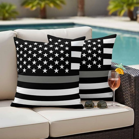 Thin Gray Outdoor Waterproof Throw Pillow Covers Set of 2, 24"x24", Line Law Enforcement Correctional Corrections Guards Officers Decorative Pillow Covers Outside Cushion Case for Patio Porch Garden