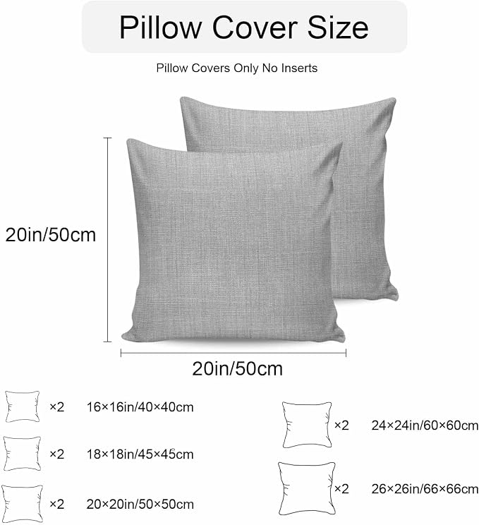 Pack of 2 Waterproof Outdoor Pillow Covers 18x18 Inch Decorative Pillow Covers Grey Burlap Texture Throw Pillowcases Farmhouse Vintage Gray Outdoor Cushion Cover for Couch, Patio, Tent