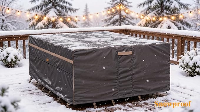 Heavy Duty Waterproof Patio Furniture Covers UV Resistant Rectangular Outdoor Table and Chair Covers 111" Wx 74" D x 28" H Dark Grey