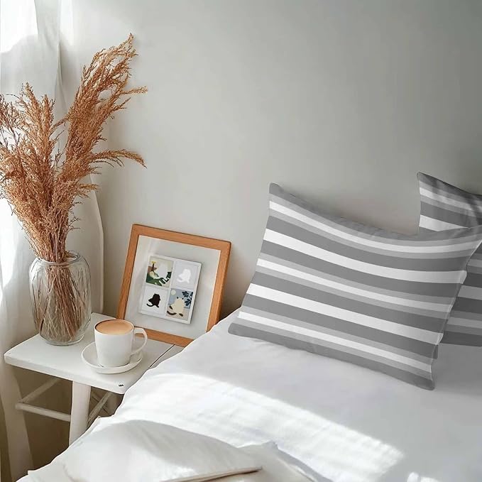 Lumbar Pillow Covers 20x12 Inch Set of 2, Grey Stripe Waterproof Outdoor Pillow Covers, Minimalist Farmhouse Striped Decorative Cushion Pillowcases for Couch, Sofa, Bed, Garden, Patio