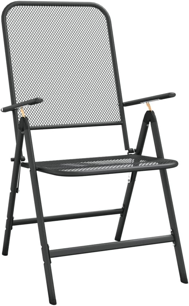 Outdoor Dining Set 3 Piece Expanded Metal Mesh with Foldable Chairs Adjustable Backrest for Patio Garden Backyard Balcony Porch Anthracite