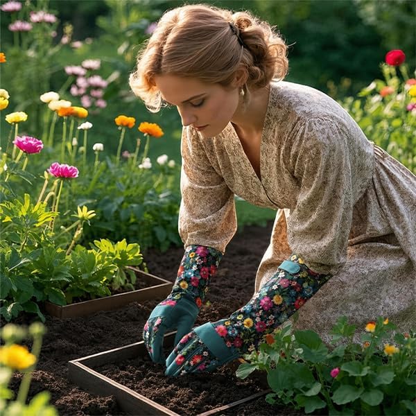 Trifabricy Gardening Gloves for Women, Leather Long Garden Gloves with Grip, Thorn-Proof Puncture-Resistant Work Gloves