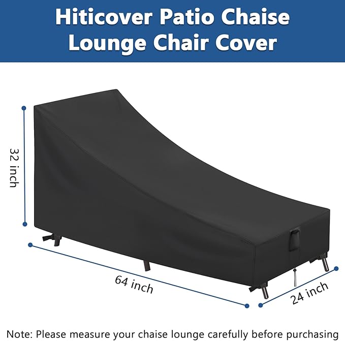Outdoor Chaise Lounge Cover, Waterproof Lounge Chair Covers for Patio Furniture, Pool Single Lounge Chair Outdoor Furniture Covers - 64 x 24 x 32 Inch
