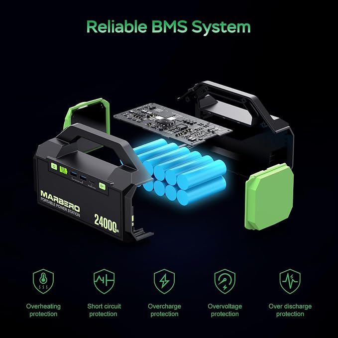 MARBERO Portable Charger Power Bank 24,000mAh Portable Power Station 88.8Wh Solar Generator 60W Power Bank with USB QC3.0/PD3.0 Output for Camping Emergency Travel Fishing Outdoor Exploration