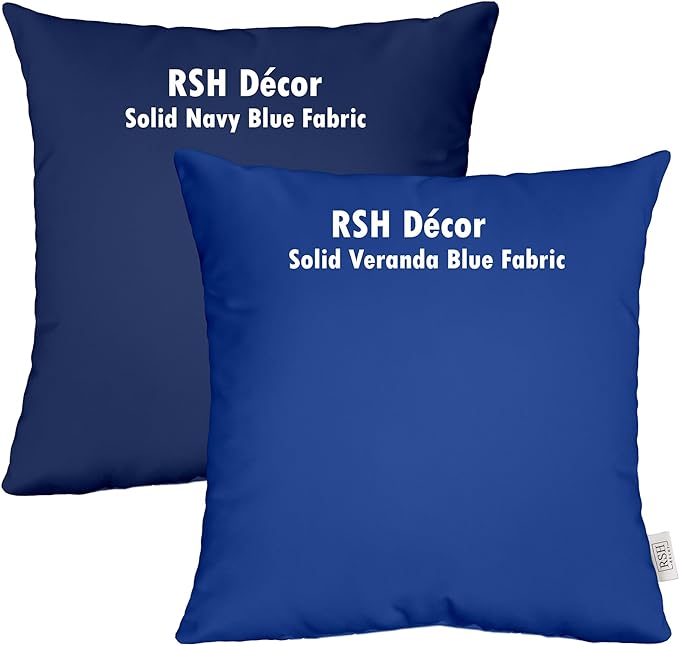 RSH DECOR Square Throw Pillows Set of 2, 20" x 20", Outdoor Pillows Waterproof, Patio Furniture Pillow, Decorative Outdoor Throw Pillow, Spun Polyester, Navy Blue, Made in USA