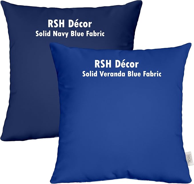RSH DECOR: Tufted U-Shapes & Lumbars 2 of Each | 19” x 19” & 20" x 12" | Water-Resistant Spun Fabric | Outdoor Wicker Cushions & Support Pillows for Patio Furniture | Veranda Blue