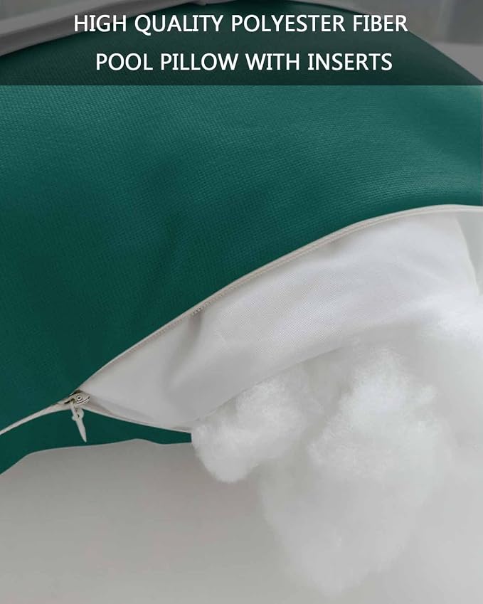 DecorLovee Dark Green Outdoor Recliner Pillows for Head, Modern Pure Green Waterproof Chair Pillow with Elastic Stripe, Farmhouse Chaise Lounge Headrest Pillow for Patio/Beach/Pool 2Pack, 11"x16"