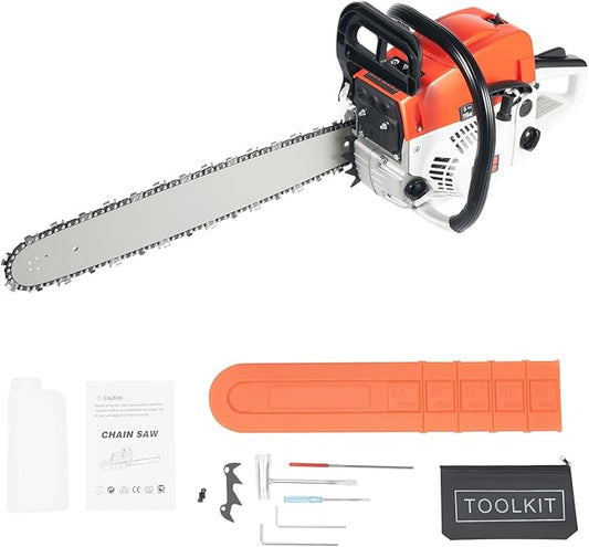 Gas Chainsaw 20 Inch, Gas Powered Chainsaw with 52cc 2-Cycle Single Cylinder Engine, Petrol Handheld Cordless Chain Saw with Air-cooled Syestem for Tree Cutting Wood Branch