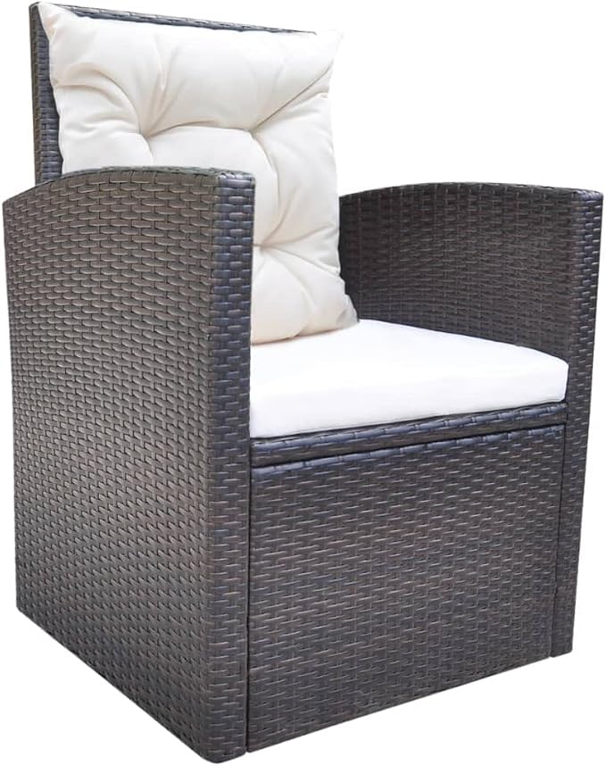 6-Piece Outdoor Dining Set, Brown PE Rattan Patio Furniture Set with Rectangular Frosted Glass Table, Steel Frame Garden Table and Chairs, Seats 7 People