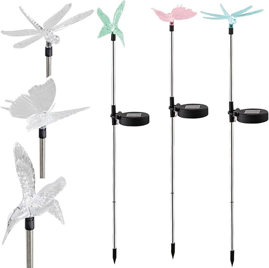 Outdoor Solar Powered LED Garden Light Landscape Lighting Waterproof Multicolor Color Changing Stake Light for Patio Yard Pathway Flowerbed Lawn Christmas Decorations Butterfly Dragonfly Hummingbird