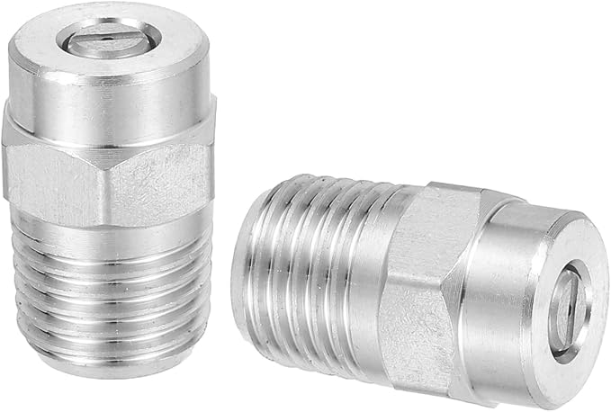 uxcell 2Pcs Pressure Washer Nozzle, Stainless Steel Thread Nozzles Tips, Universal Replacement for Undercarriage Cleaner Water Broom, 1/4 Inch NPT Male, 25 Degree 040 Orifice