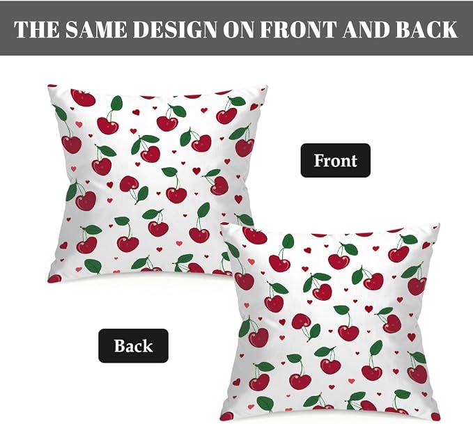 16x16 Inch Outdoor Pillow Covers Set of 2 Waterproof Throw Pillow Covers Decorative Couch Cushion Covers Cherry Leaf Fruit Square Pillowcases Protectors for Patio Garden Sofa