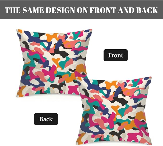 22x22 Inch Outdoor Pillow Covers Set of 2 Waterproof Throw Pillow Covers Decorative Couch Cushion Covers Colorful Camouflage Art Square Pillowcases Protectors for Patio Garden Sofa
