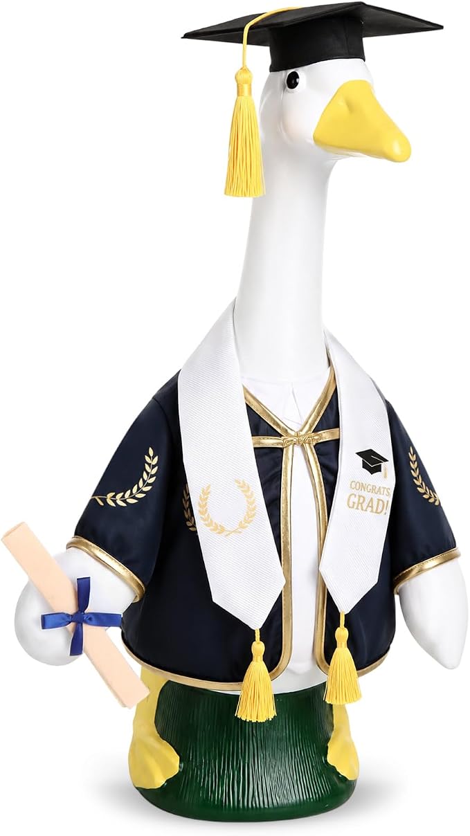 Graduation Porch Goose Outfit Goose Dress Clothes with Grad Sash, Cap and Gown Costume for 23" Gooses Statue Decoration Patio Yard Garden Lawn Outdoor Decors