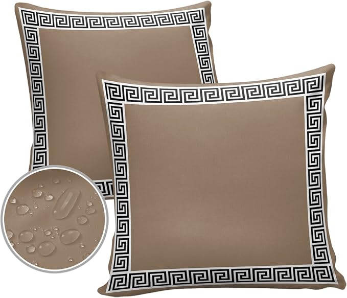 Prime Leader Outdoor Waterproof Pillow Covers Set of 2, Chinese Style Pattern Brown Background Patio Throw Pillow Covers, Decorative Cushion Case for Couch Sofa Furniture Garden, 26x26 Inch
