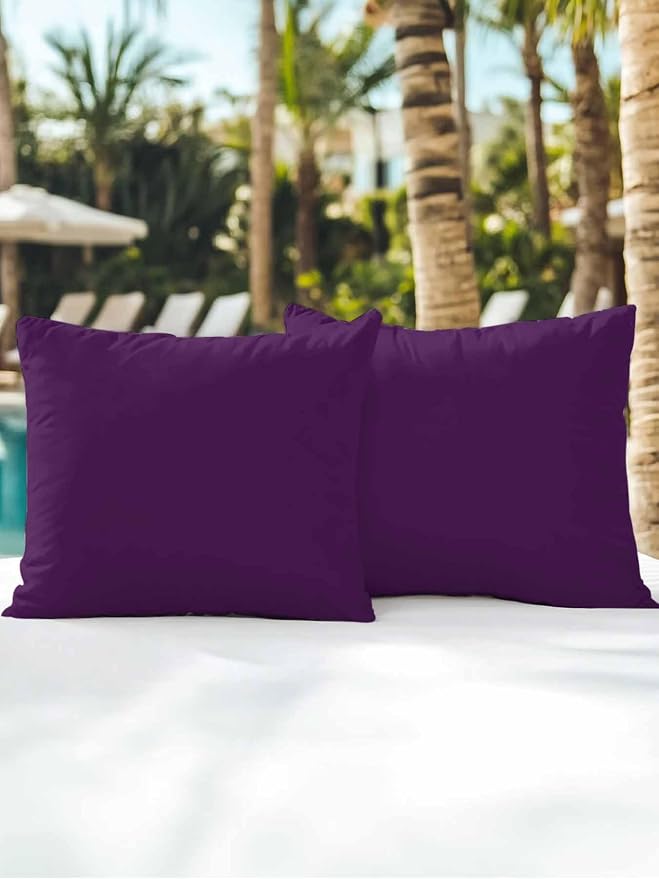 Vandarllin Waterproof Outdoor Pillow Set of 2 Solid Purple Color Decorative Throw Pillows Cover & Insert 16x16 Inch Pillowcase Purple Square Pillows for Couch Sofa Bed Patio Furniture Indoor Outdoor