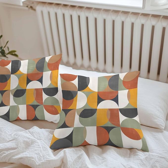 Vandarllin Outdoor Throw Pillows Covers 18x18 inch Set of 2 Waterproof Mid Century Geometric Decorative Zippered Cushion Covers for Patio Furniture, Abstract Modern Retro Lumbar Pillowcases