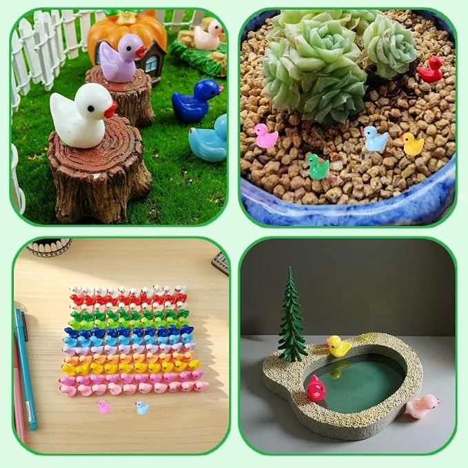 120PCS Mini Resin Ducks 12 Colors | Tiny Colorful Resin Ducks, Miniature Tiny Plastic Animal Figures for Micro Landscape Fish Tank Garden Dollhouse DIY Decor