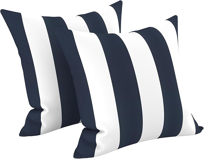 LVTXIII Outdoor/Indoor Throw Pillows, Decorative Throw Pillows with Inserts, 18”x18” Square Pillows for Bed, Couch, Sofa and Patio Furniture (Set of 2, Cabana Navy)