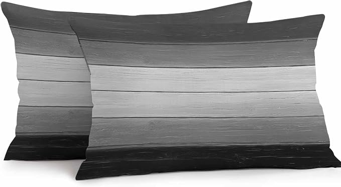 Black Gray Outdoor Pillow Covers 20x12 Inch Lumbar Pillow Covers Set of 2 Waterproof Decorative Throw Pillow Cases Farmhouse Vintage Gradient Wooden Plank Cushion Covers for Patio Furniture Garden