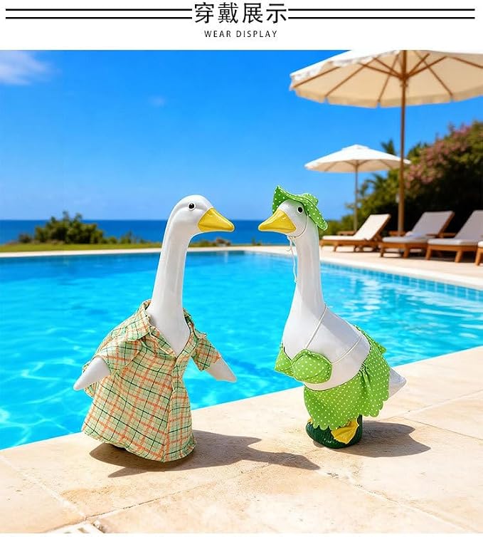 Porch Goose Summer Outfit, Purple, 23'' Lawn Statue | Bikini Hawaiian Outfit, Hat & Sunglasses Included, Swimming Ring Included, For Cement or Plastic Goose