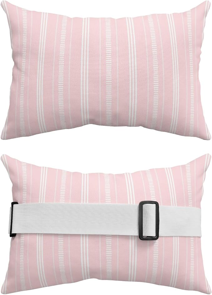 Outdoor Lumbar Pillows 11x16 Set of 2, Boho Pink Waterproof Throw Pillow Covers with Insert, Minimalist Farmhouse Striped Decorative Pillowcase Cushion for Couch Sofa Bed