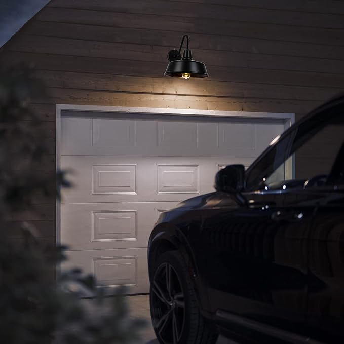 Gooseneck Barn Light, 12.6" Dusk to Dawn Black Outdoor Wall Sconce | Weatherproof Steel Exterior Large Lighting Fixture, E26 Base, Easy DIY Install for Porch, Garage, Barn, Farmhouse(1 PC)