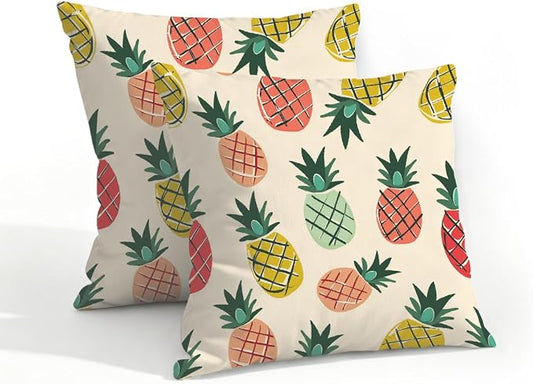 18x18 Inch Outdoor Pillow Covers Set of 2 Waterproof Throw Pillow Covers Decorative Couch Cushion Covers Pineapple Cute Square Pillowcases Protectors for Patio Garden Sofa