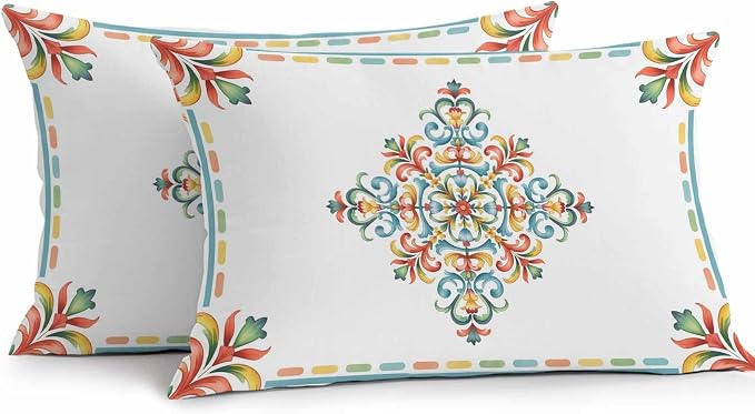 Geometric Flowers Outdoor Pillow Covers 20x12 Inch Lumbar Pillow Covers Set of 2 Waterproof Decorative Throw Pillow Cases Modern Abstract Colorful Floral Cushion Covers for Patio Furniture Garden