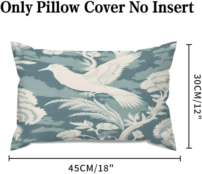 Zipped Pillow Cases for Home Decor Blue Turquoise and White Birds Plant Throw Pillow Cover Set of 2 Farmhouse Cushion Cover Cases for Living Room Club Home Decor 12x18in