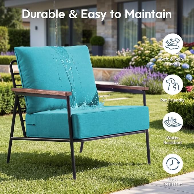 Luxury 22*24*6in Outdoor Patio Cushions, 8 Pieces Teal Outdoor Cushion | 6'' Thick Outdoor Cushions, Water-Resistant, Reversible, Removable Cover, for Patio Chairs Sofa Couch Loveseat