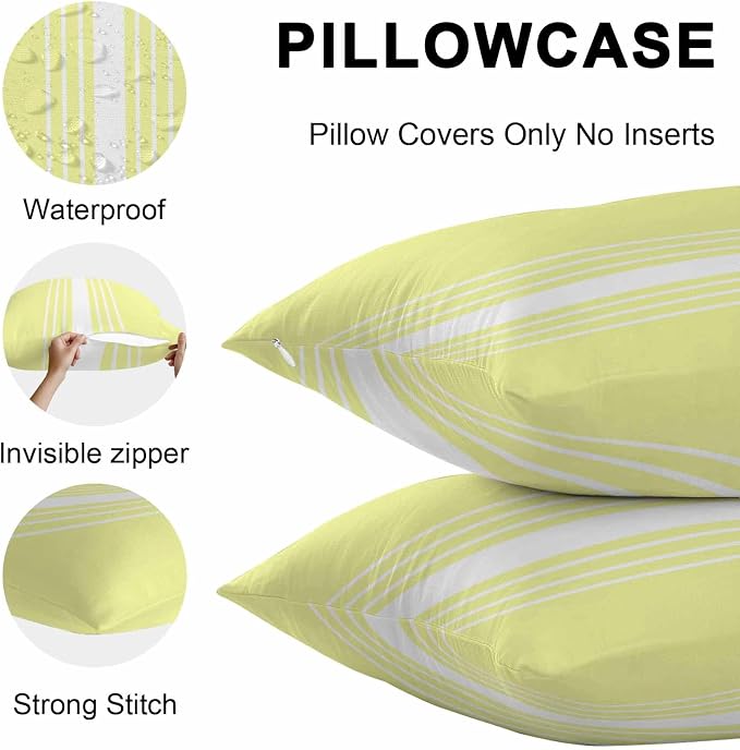 Yellow White Stripe Outdoor Pillow Covers 20x12 Inch Lumbar Pillow Covers Set of 2 Waterproof Decorative Throw Pillow Cases Modern Rustic Vertical Striped Cushion Covers for Patio Furniture Garden