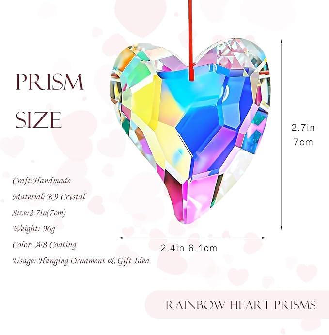 70mm Heart Crystal Prisms Suncatchers for Window Hanging Rainbow Maker Gift | Colorful,Sun Catcher Indoor Window,Glass Ornament for Christmas Tree Valentine's Anniversary Wedding Party Decoration