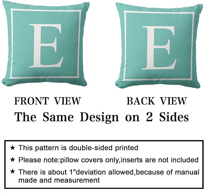 Monogram Initial Lake Blue Outdoor Pillow Covers 16 x 16inches Decorative Pillow Case for Sofa Couch Bed (Pillow Insert Not Include)