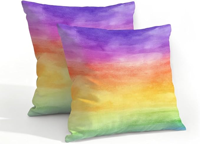 18x18 Inch Outdoor Pillow Covers Set of 2 Waterproof Throw Pillow Covers Decorative Couch Cushion Covers Watercolor Rainbow Square Pillowcases Protectors for Patio Garden Sofa