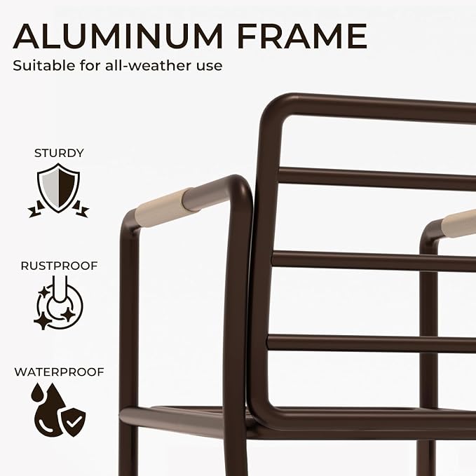 3-Piece Outdoor Aluminum Patio Sofa Set with Coffee Table, Deep Seating Conversation Set with 6.5" Cushions, Modern All-Weather Furniture for Garden, Balcony, Poolside, Brown