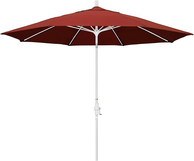 California Umbrella 11Ft Sunbrella Patio Umbrella, Fiberglass Ribs, Hand-Crank, Tilt-Collar, White Frame, Terracotta Fabric