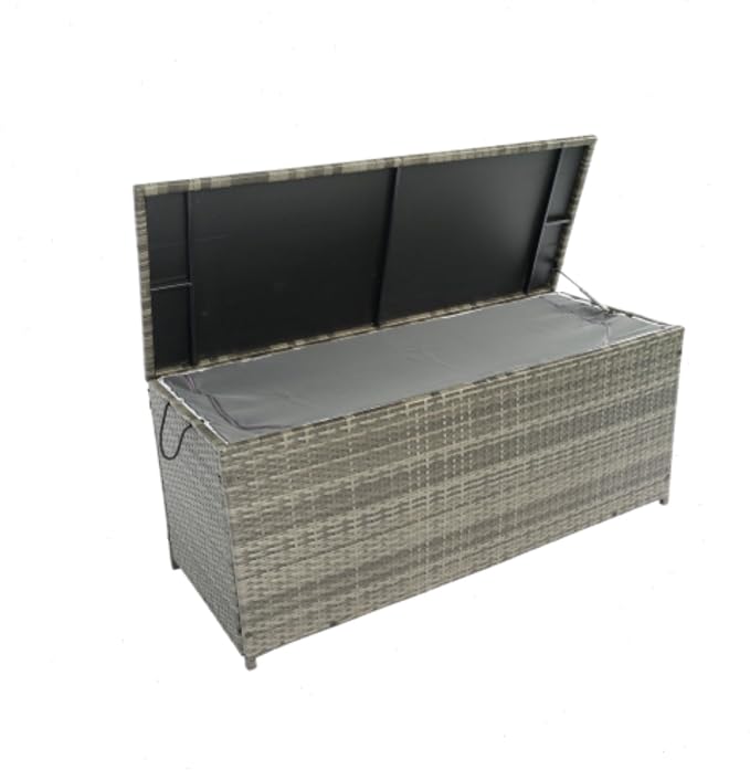 113 Gallon Outdoor Waterproof Large Wicker Deck Box with Lids Indoor Storage Bench Storage Cabinet for Patio Furniture Cushions, Packages, Pillows and Garden Tools, Gray