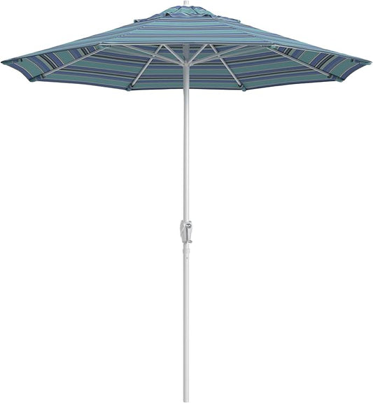 California Umbrella 12-Year Protection 7.5-Ft Outdoor Patio Umbrella, Sunbrella Fade-Resistant Fabric, Auto-Tilt, Heavy Duty Aluminum Frame, 8 Reinforced Ribs for Pool or Deck, White Pole, Dolce Oasis
