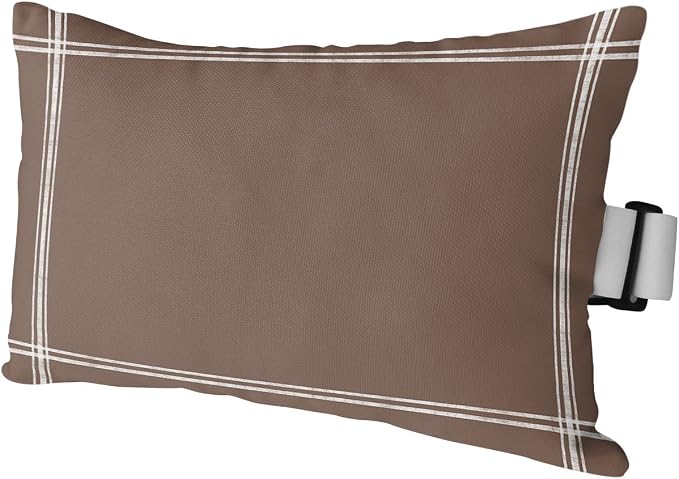 T&H XHome Outdoor Pillow for Chaise Lounge Chair, Solid Color Brown Waterproof Headrest Pillow Lumbar Pillows with Insert & Adjustable Elastic Strap for Beach, Poolside, Patio, Office (1 Pack)