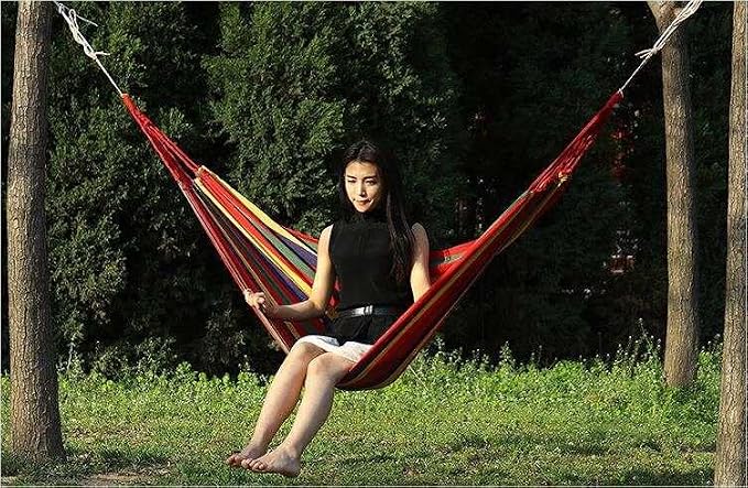 k&klacosta Hammock Outdoor Cotton Hammock Multi Load Capacity Portable Hammock Up to 450lbs with Carry Bag for Patio Garden Camping Red Yellow Stripes