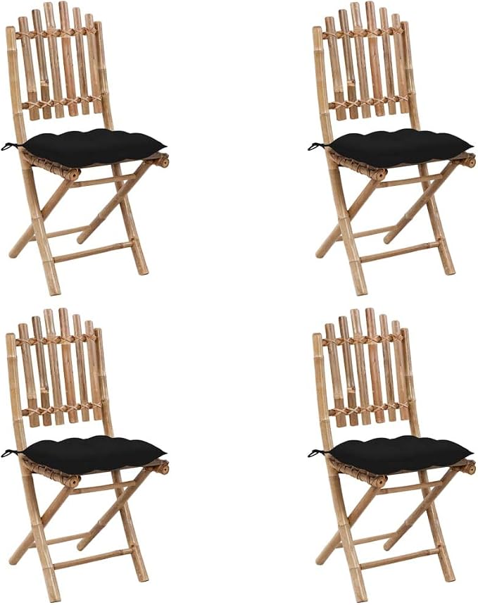5 Piece Folding Patio Dining Set with Cushions Bamboo Outdoor Table Chairs Portable Space Saving Waterproof Furniture for Garden Balcony Deck