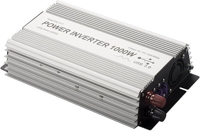 1000W Power Inverter, Dual AC Outlets, DC 12V to 110V AC Car Converter with USB Charging Port for Smartphone, Laptop, Tablet.