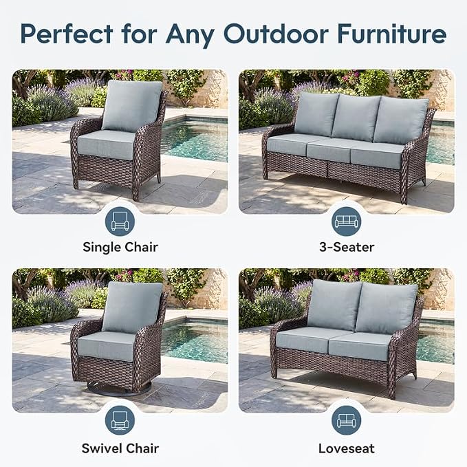 Luxury 22*24*6in Outdoor Patio Cushions, 6 Pieces Sky Blue Outdoor Cushion | 6'' Thick Outdoor Cushions, Water-Resistant, Reversible, Removable Cover, for Patio Chairs Sofa Couch Loveseat