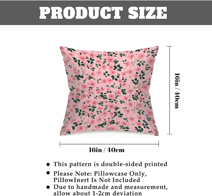 16x16 Inch Outdoor Pillow Covers Set of 2 Waterproof Throw Pillow Covers Decorative Couch Cushion Covers Pink Floral Pattern Square Pillowcases Protectors for Patio Garden Sofa