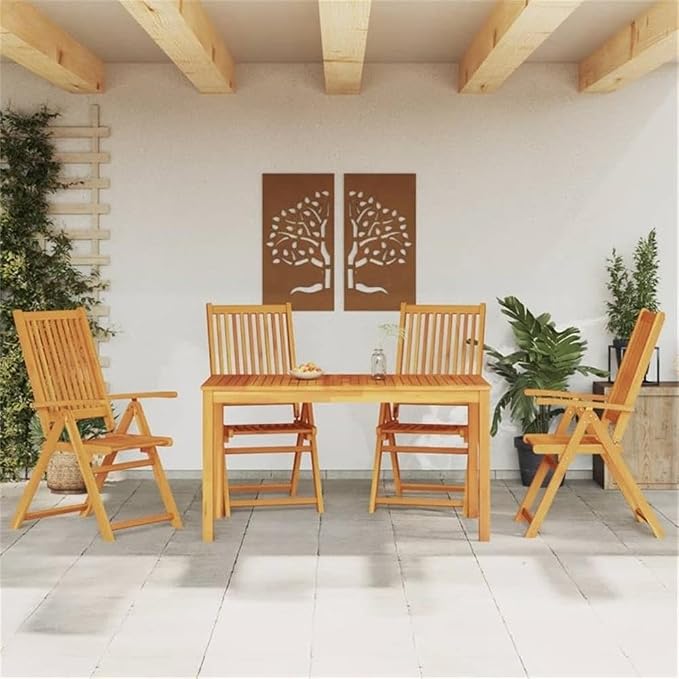 Afuera Living 5 Piece Patio Dining Set, Acacia Wood, Brown Oiled Finish, Folding Chairs, Rectangular 55.1 x 31.5 in Table, Garden or Terrace Outdoor Dining Set for 4 People