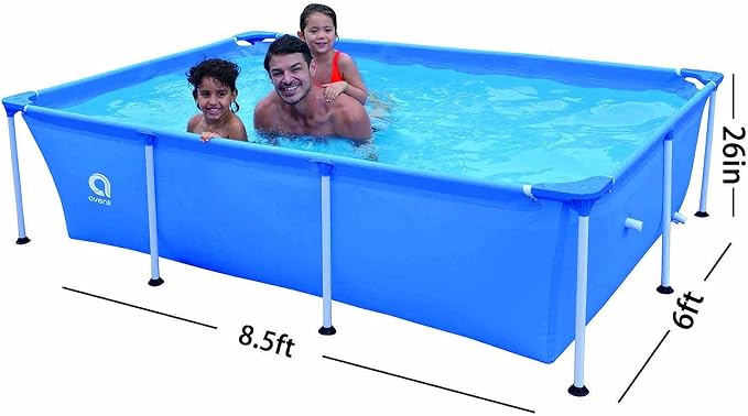 Rectangular Above Ground Swimming Pool, Steel Frame, Fast Setup and Durable, for Backyard and Courtyard, Light Blue, 8.5ft x 6ft x 26in