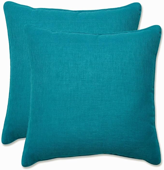 Pillow Perfect Rave Solid Indoor/Outdoor Small Throw Pillow Plush Fill, Weather and Fade Resistant, Small Throw - 16.5" x 16.5", Peacock, 2 Count